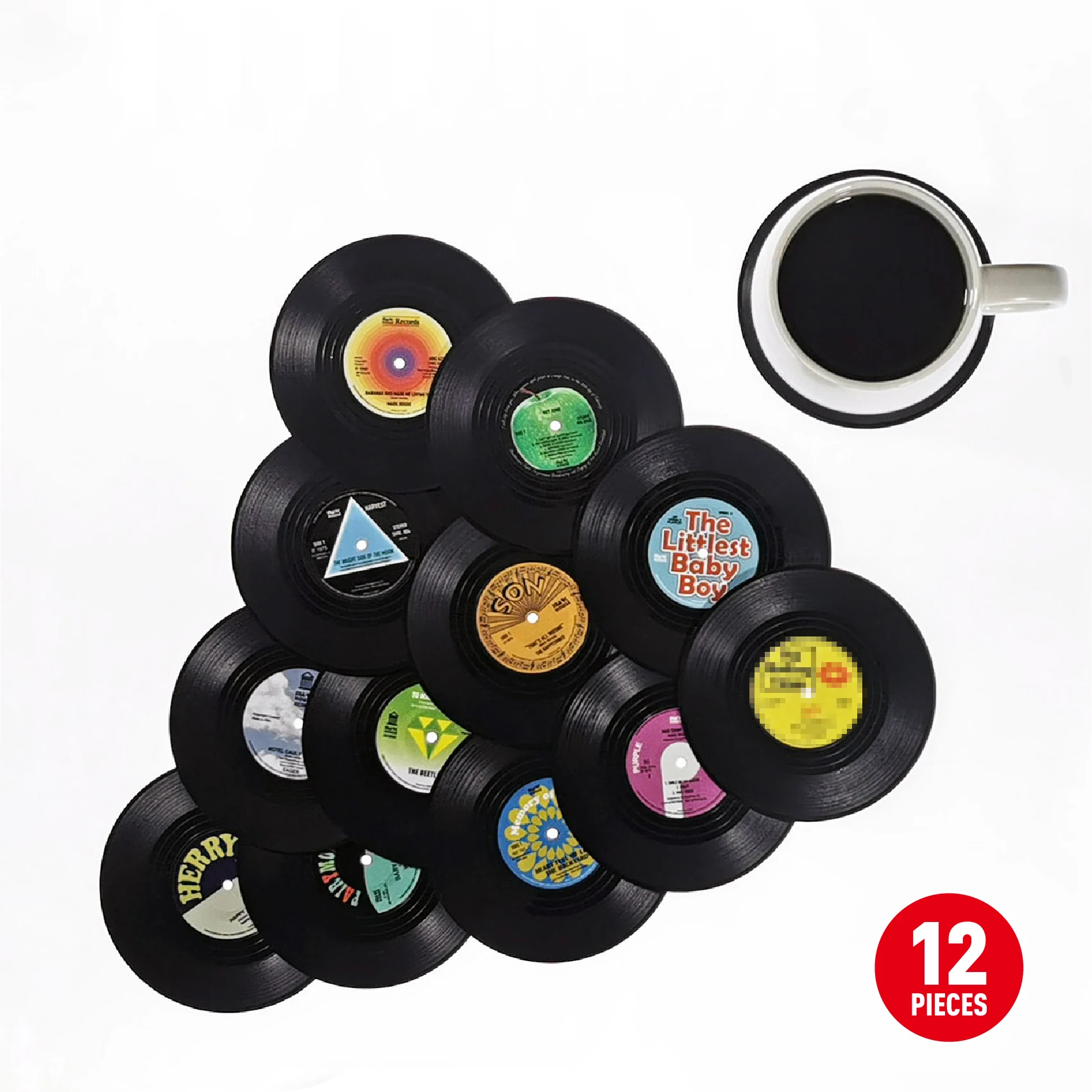 12pcs Plastic Retro Vinyl Record Cup Mat Anti-slip Coffee Coasters Heat Resistant Music Drink Mug Table Placemat Home Decor | Дом и сад