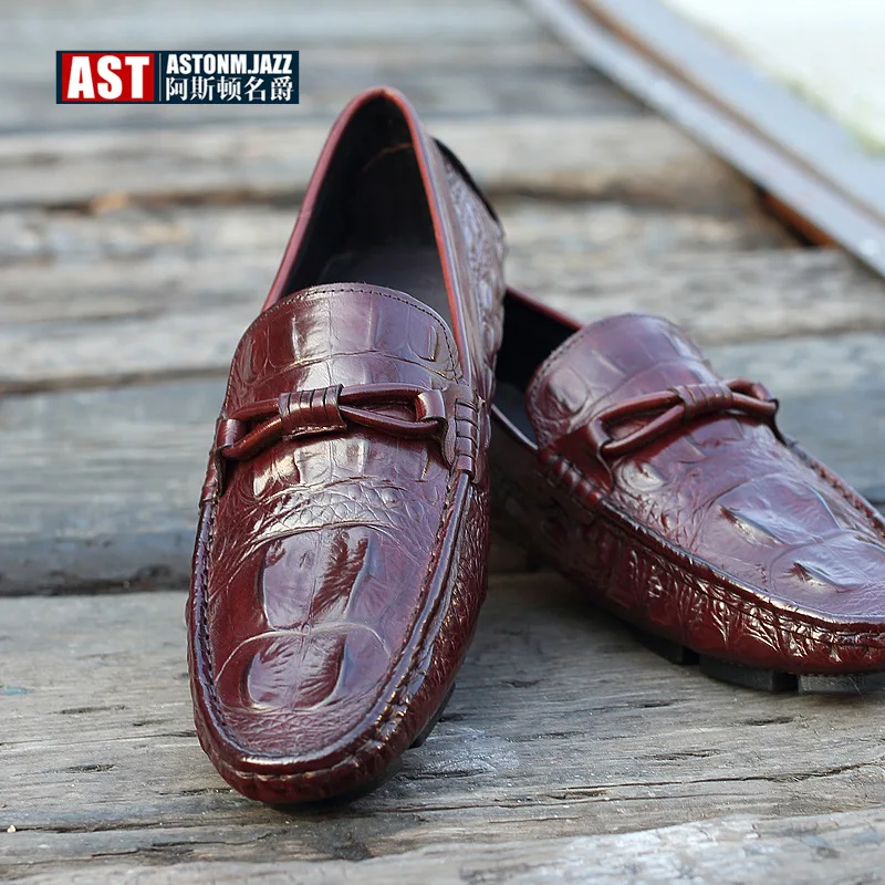 

2019 Spring Genuine Leather Moccosins Men's Summer Crocodile Pattern MEN'S SHOES Breathable Driving First Layer of Leather Loafe