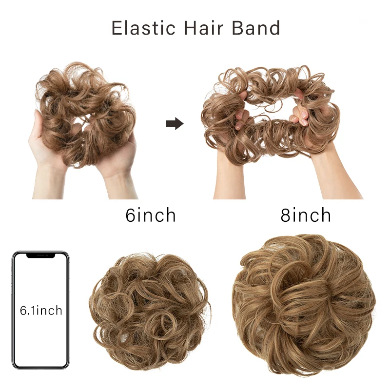 지저분한 머리 롤빵 ElasticSynthetic Scrunchie Hairpieces 여성용 Chignon Updo 도넛 곱슬 머리 로프 고무 밴드 랩 포니 테일