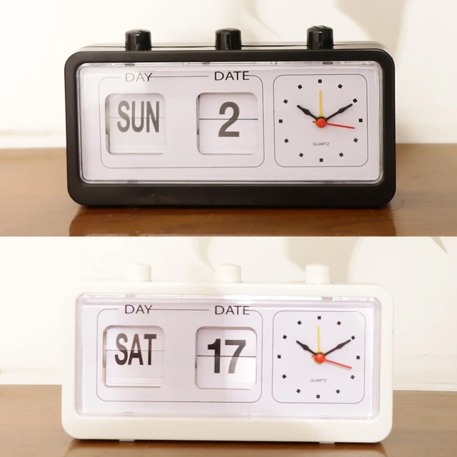 Retro Table Auto Flip Clock Non-ticking Calendar Clock with Day Date Display 1