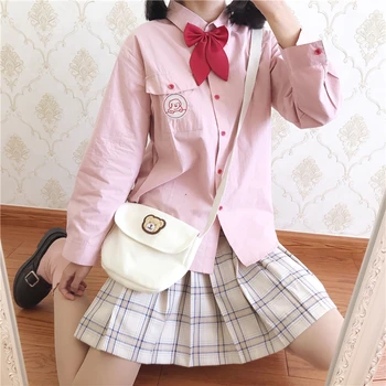 

Autumn Japanese Soft sister College Style Long sleeve Loose JK shirt Wild Puppy Embroidery Cute Student Small fresh Blouse Tops