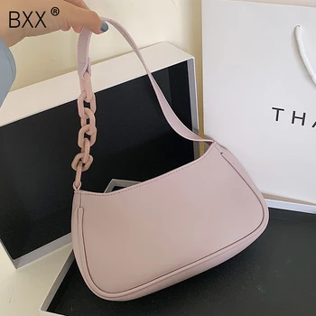 

[BXX] Small PU Leather Flap Bags For Women 2020 Spring Simple Solid Color Shoulder Crossbody Handbags Chain Cross Body Bag HM322