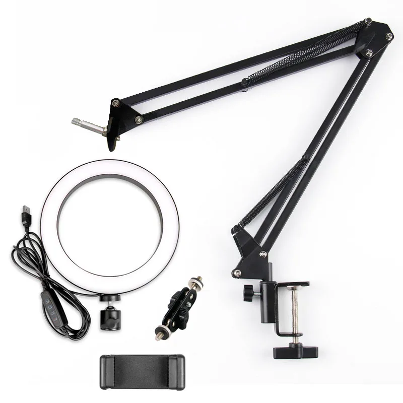 Kopen Dimbare LED Selfie Ring Licht Camera Telefoon USB ring lamp Fotografie Licht Vullen met Telefoon Houder Stand Voor Make Live streamen