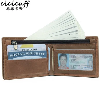 

Genuine Leather Wallet Men Short RFID Men's Wallets Credit Card Holder Multi Card Case Slots Cowhide with Zipper Pocket Billfold