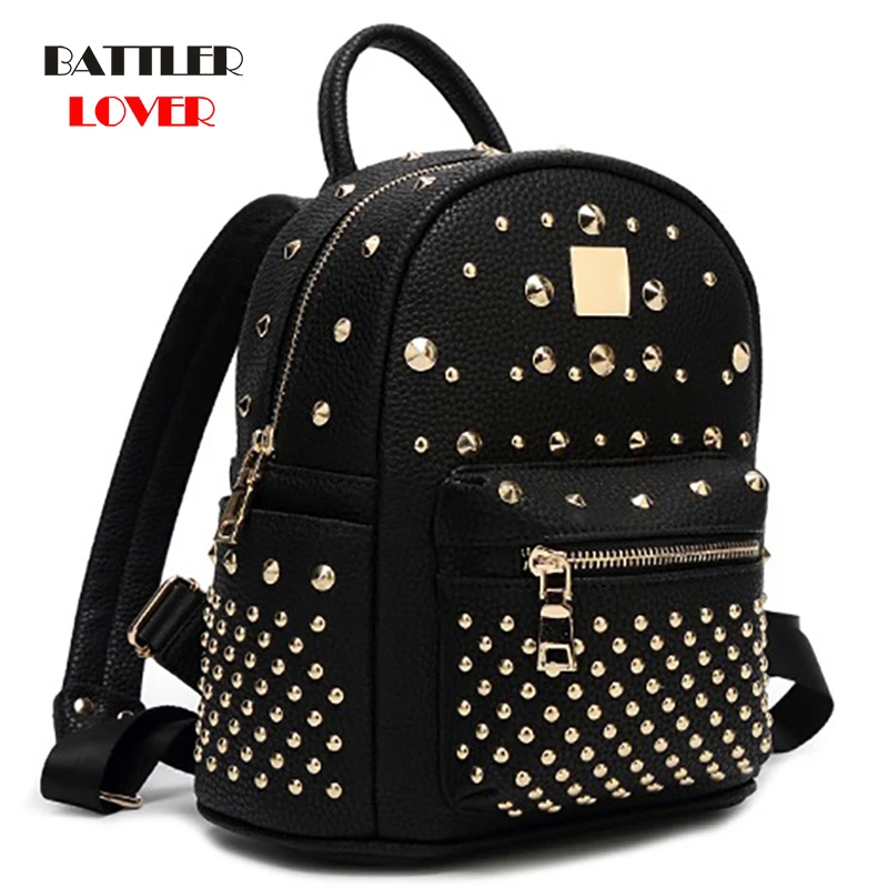 New Arrival 2019 Fashion Womens PU leather Backpack Preppy Steampunk Rivet School Bags Ladies Small Backpacks Traveling Backpack