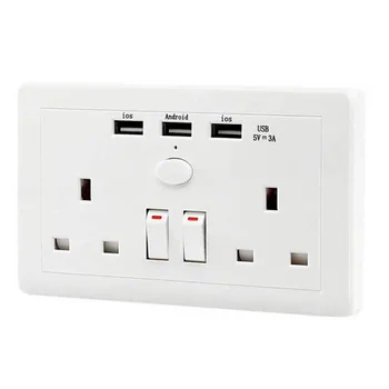 

Wall-Mounted Power Socket Plug 3 USB Plug With Switching Power Supply Board Charger Electric LED Socket Adapter British Plug