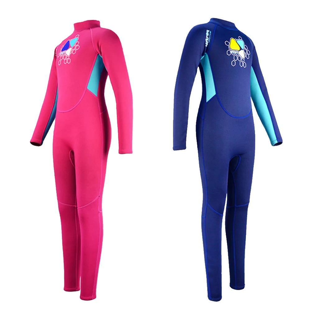 Kids Wetsuit Neoprene 2mm Long Sleeve One Piece UV Protection Swimsuit Fullbody Diving Suit for Surfing Snorkeling 