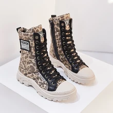 Новые женские осенние и зимние теплые кроссовки, Нескользящие высокие кроссовки с леопардовым узором для девушек