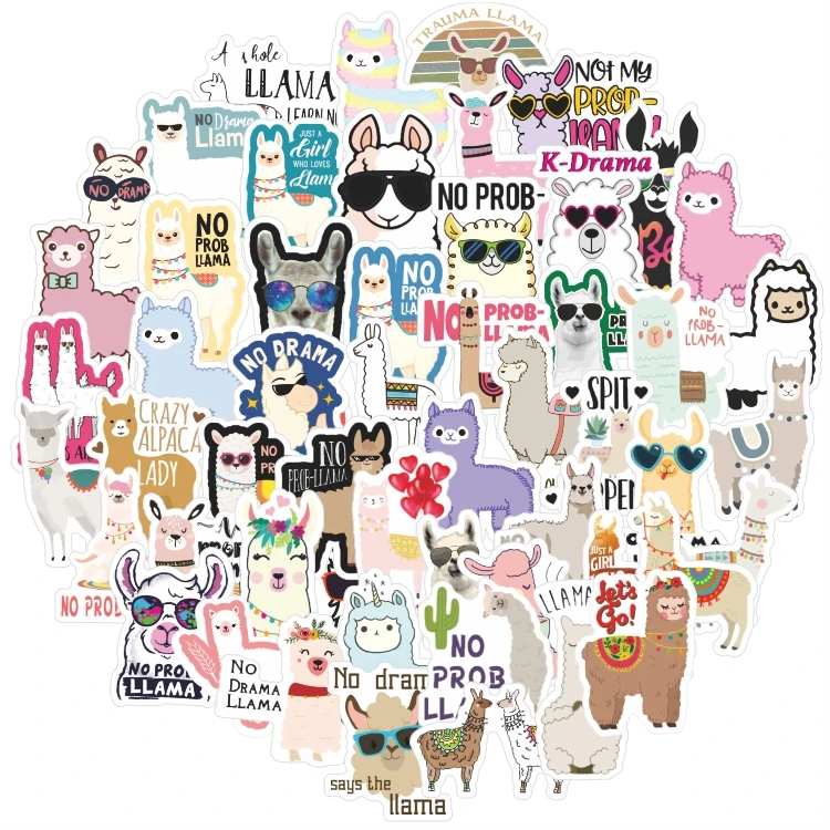50pcs Cartonn Cute Llama Alpaca Animal Stickers For Laptop Luggage Motorcycle Phone Skateboard Toys Car Diary Pegatinas | Игрушки и