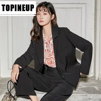 

2020 New Womens lapel Casual Loose business attire Solid color button suit women