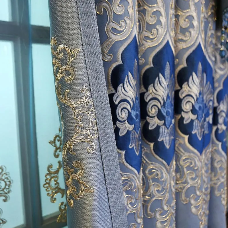 Романтические европейские шторы роскошные вышитые шторы тюль для гостиной вилла высококачественные нежные синие шторы M122#40