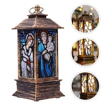 

Christmas LED Storm Lantern Church Jesus Pattern Simulated Small Oil Lamp
