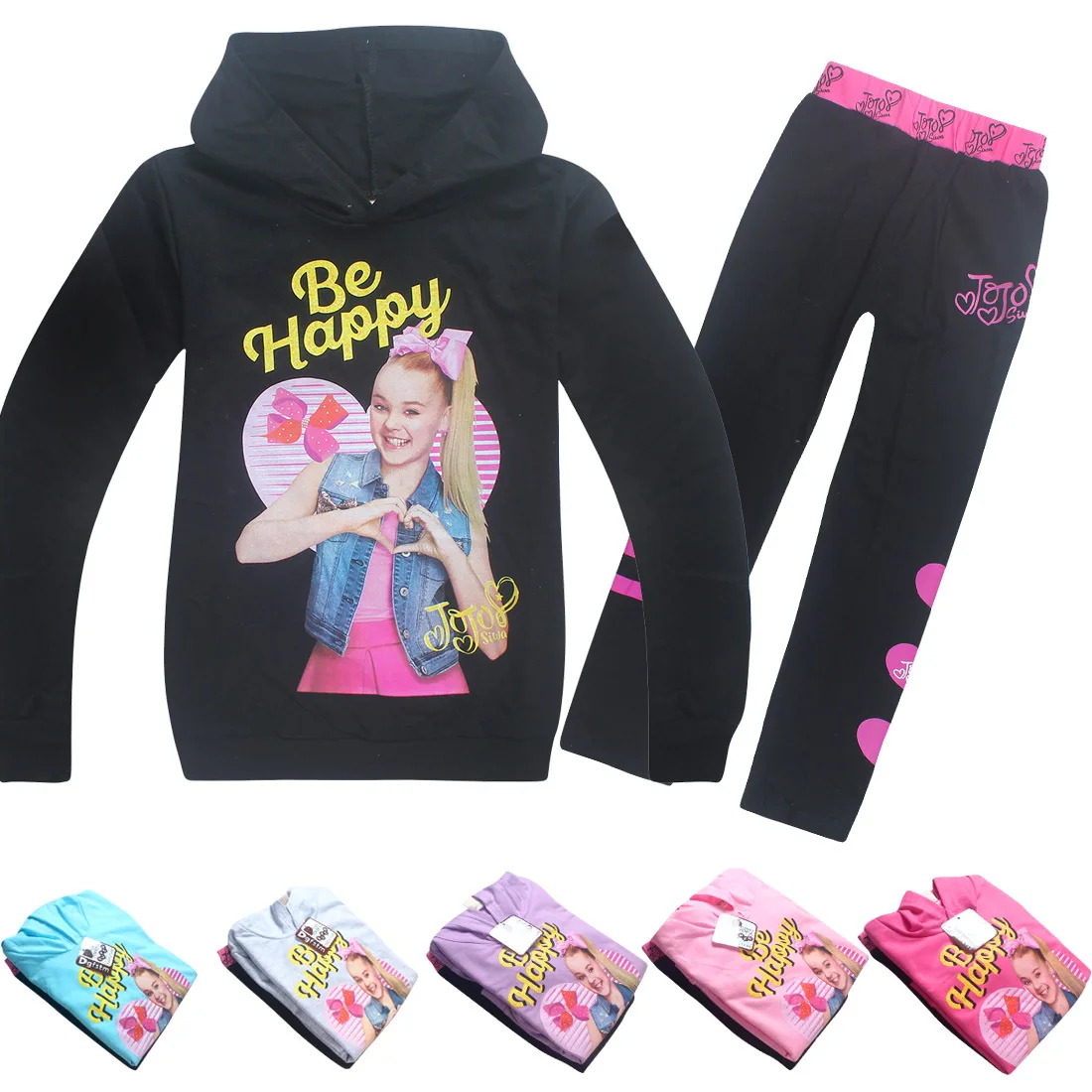 JOJO Siwa/весенне-осенний Детский комплект; толстовки; леггинсы; брюки; футболка с капюшоном; комплект одежды для девочек; костюм; спортивный костюм
