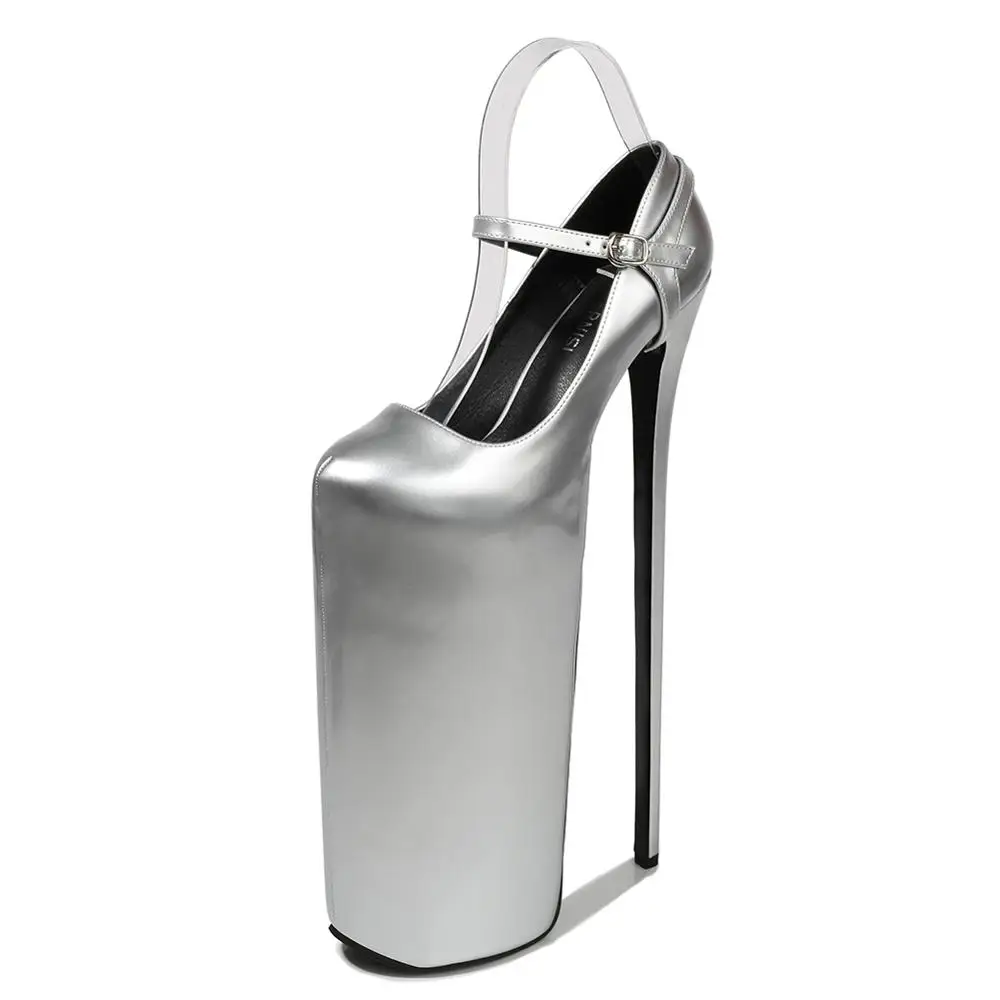 SDTRFT, дизайн, туфли на шпильке и на платформе, туфли для трансвеститов на ультравысоком тонком каблуке 30 см, женские туфли-лодочки с пряжкой в стиле Лолиты - Цвет: Серебристый
