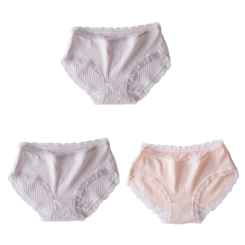 NK76-2LAV-PK 3pcs/lot Sexy Lace Edge Panties Women's Cotton Underwear Cute Girls Briefs Lingerie Breathable High Quality panty Soft Intimates - Цвет: NK76-2LAV-PK