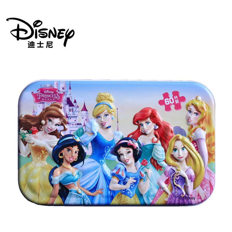 Disney 20 натуральная Русалка Принцесса и Снежная королева 60 штук деревянные головоломки детские игрушки 3D Железный ящик игрушки для детей