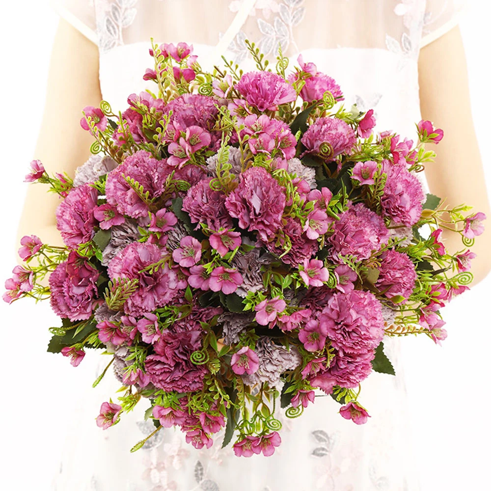 

Artificial Carnation Flowers for Christmas Silk Flower Wedding Bouquet 5 Branches Home Table Centerpiece Decoration