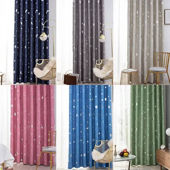 

Shiny Silver Stars Blackout Curtains for Kids Child Bedroom Korean Style Window Voile Tulle Curtains for Living Room