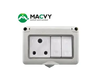 

MACVY Outdoor Waterproof Switch Socket Panel Box South Africa Power Plug Dustproof 2 Switch 1 Socket IP55 Level 250V