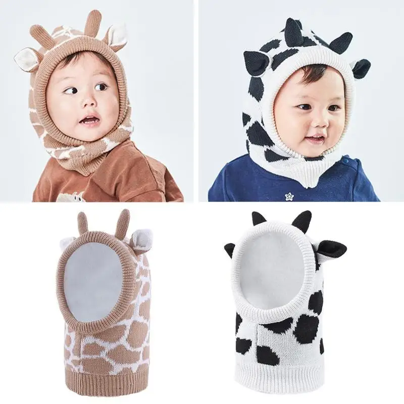 

Kids Winter Hats Ears Girls Boys Children Warm Caps Scarf Set Baby Cute Animal Giraffe/Cow Hat for Girl Boy