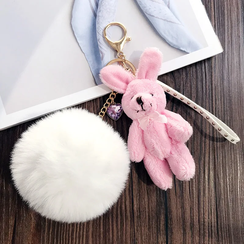 Pom брелок мягкий розовый Kawaii плюшевый кролик плюшевые животные брелок игрушки для детей - Цвет: Белый