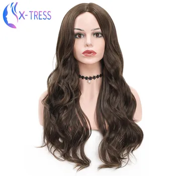

Synthetic Ash Brown Wigs For Women Long Romantic Curly Colored Wig X-TRESS Heat Resistant Fiber Hairstyle For Cosplay Daily