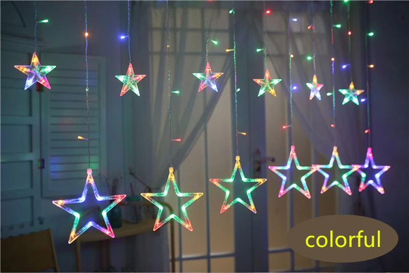 Colorful Светодиодный светильник-гирлянда со звездой, сказочный светильник, украшение для свадебной вечеринки, праздничный фестиваль, Рождественский светильник s, лампа для домашнего занавеса, неоновый фонарь, 220 В - Цвет: Colorful