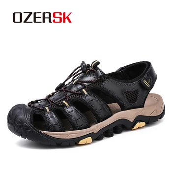 

OZERSK Brand 2020 Summer New Men Casual Shoes Genuine Leather Sandals Men Breather Slippers Summer Sapato Masculino Size 38~46