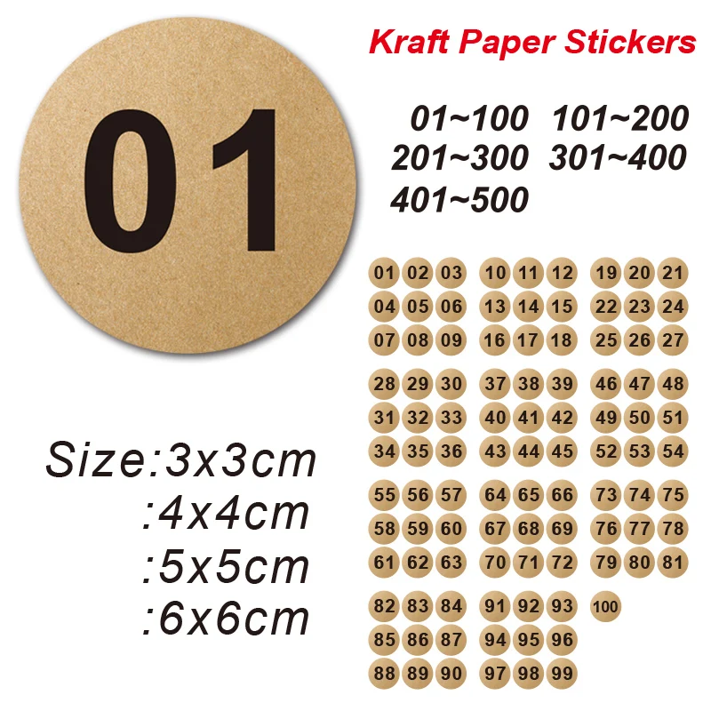 Kraft paper self-adhesive digital sticker black digital sticker personalized custom label white sticker sticker 2-10cm