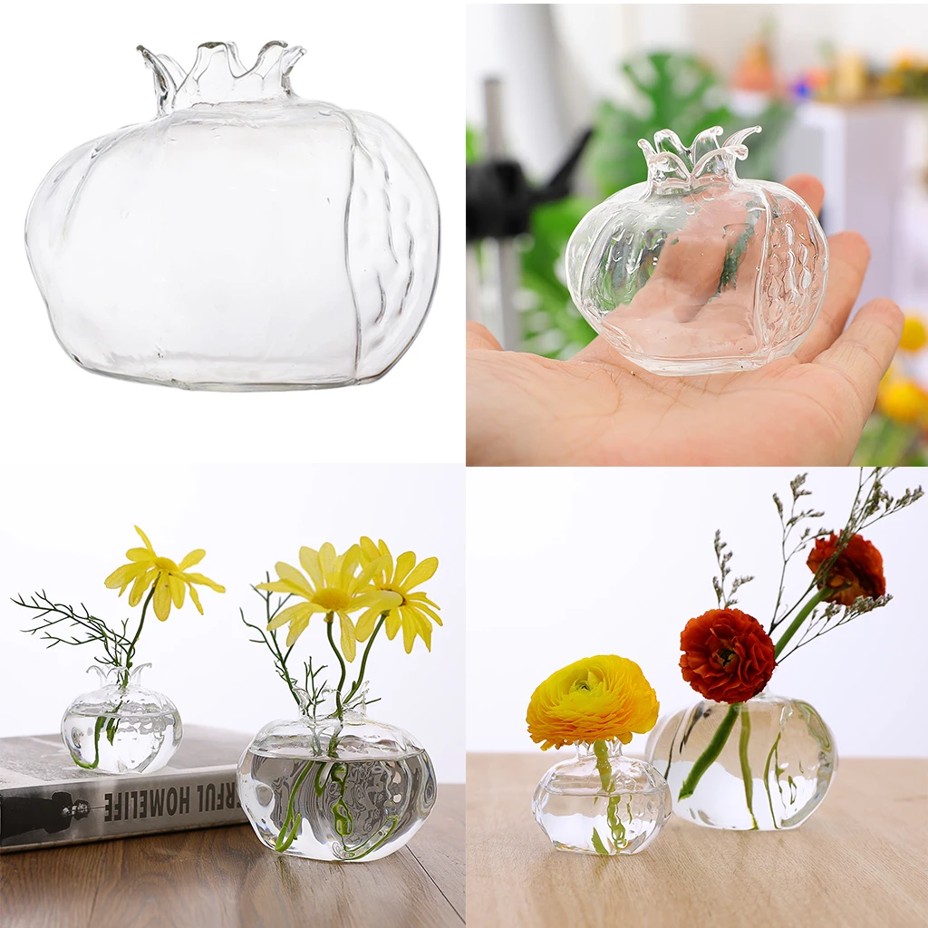 Small Pomegranate Shape Clear Glass Vase Flower Plants Terrarium Vase Containers