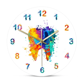 

Watercolour Tooth Painting Print Wall Clock Clinic Wall Art Non Ticking Wall Watch Orthodontist Dentist