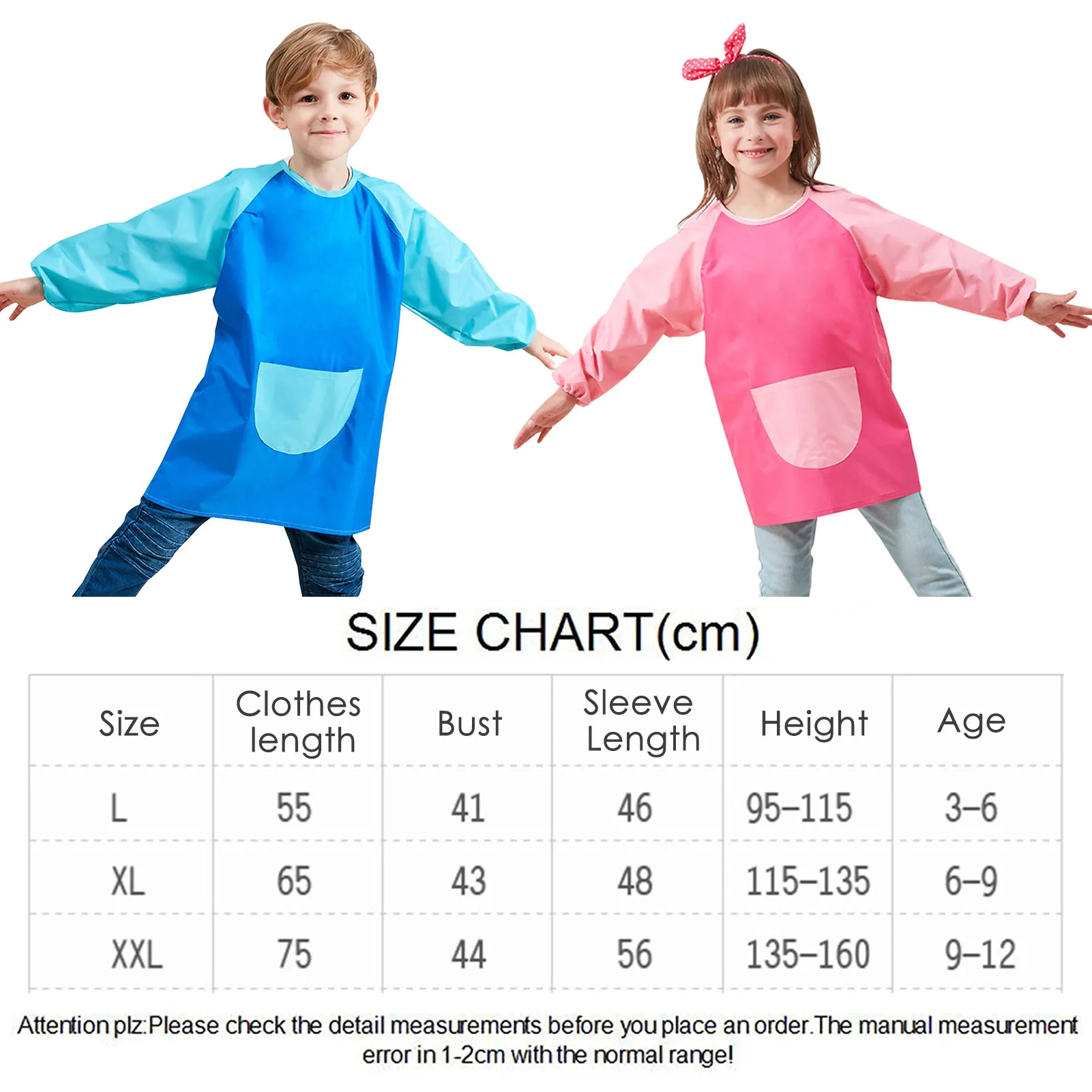 Tablier Enfant 2-6 Ans Imperméable Avec Poches – Manches Longues Pour Peinture, Cuisine, Arts & Bricolage (Style 2)