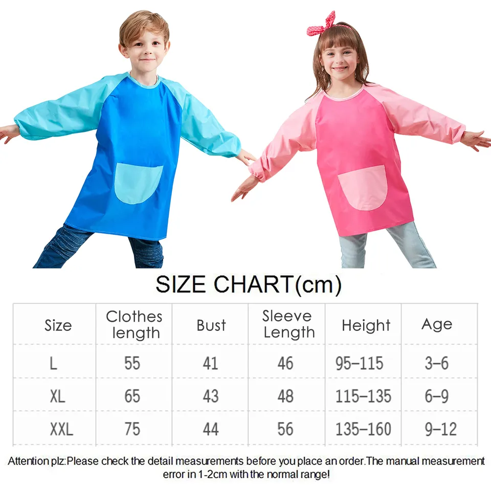 Grembiule Artistico A Maniche Lunghe Per Bambini 8-11 Anni - Impermeabile Per Pittura E Cucina, Blu Scuro, Altezza 120-140 Cm