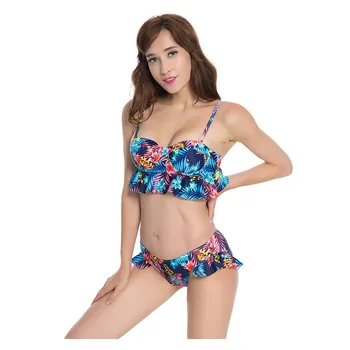 

2piece set women Sexy bikini Camisole Bra and shorts 2020Summer cotton prints Ruffles super bikini suits set ladies Sexy twinset