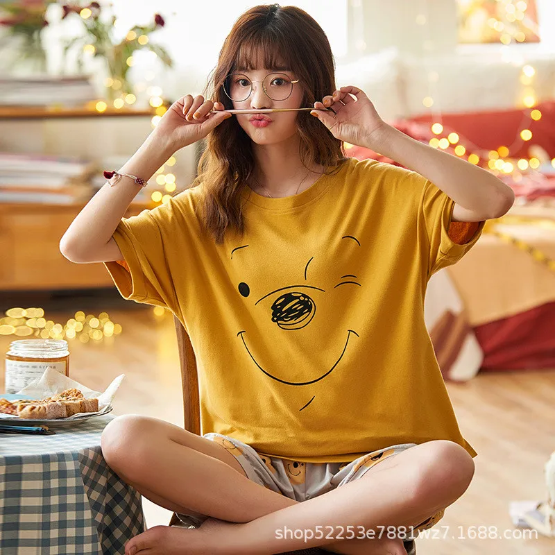 

JULY'S SONG Thin Cartoon Pajamas Short Sleeve Sleepwear Women Pajamas Set Spring Summer New Cute Casual Homewear Female Pyjamas