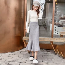 Новинка, Женская юбка с оборками, трикотажная, сплошная, сплошная, пряжа, посылка, бедра, юбки, серый, черный, абрикосовый цвета, 5501