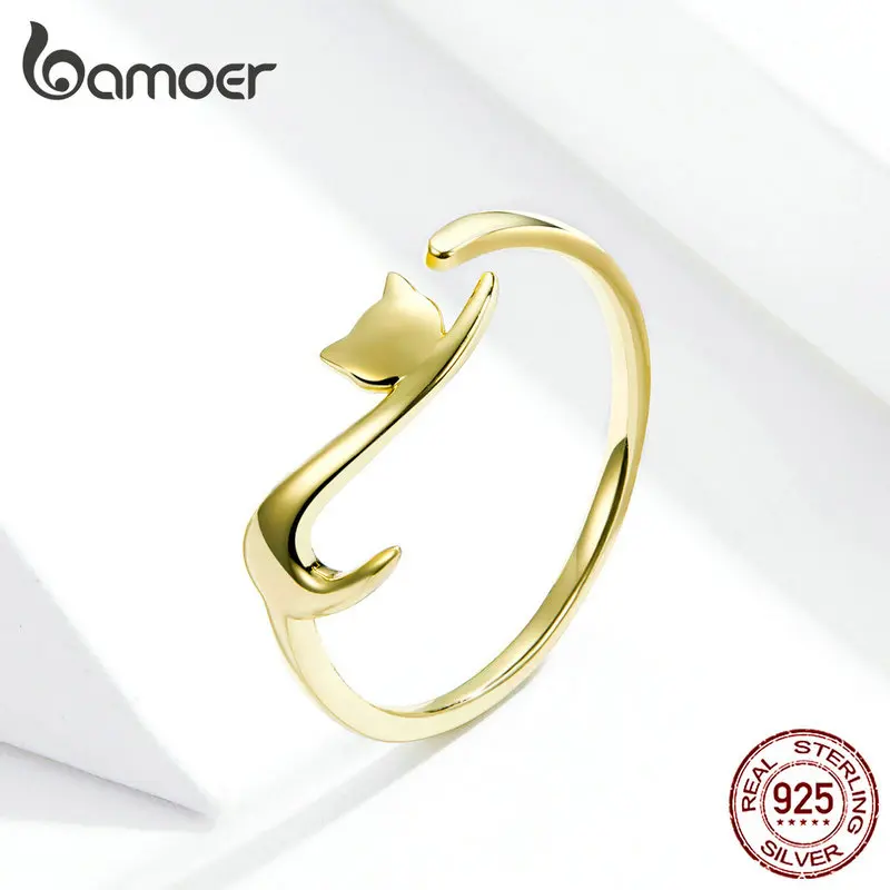 Bamoer 925 пробы Серебряное кольцо прекрасный кот регулируемый размер палец кольцо для женщин обручение Ювелирные Украшения Подарок на годовщину GXR220