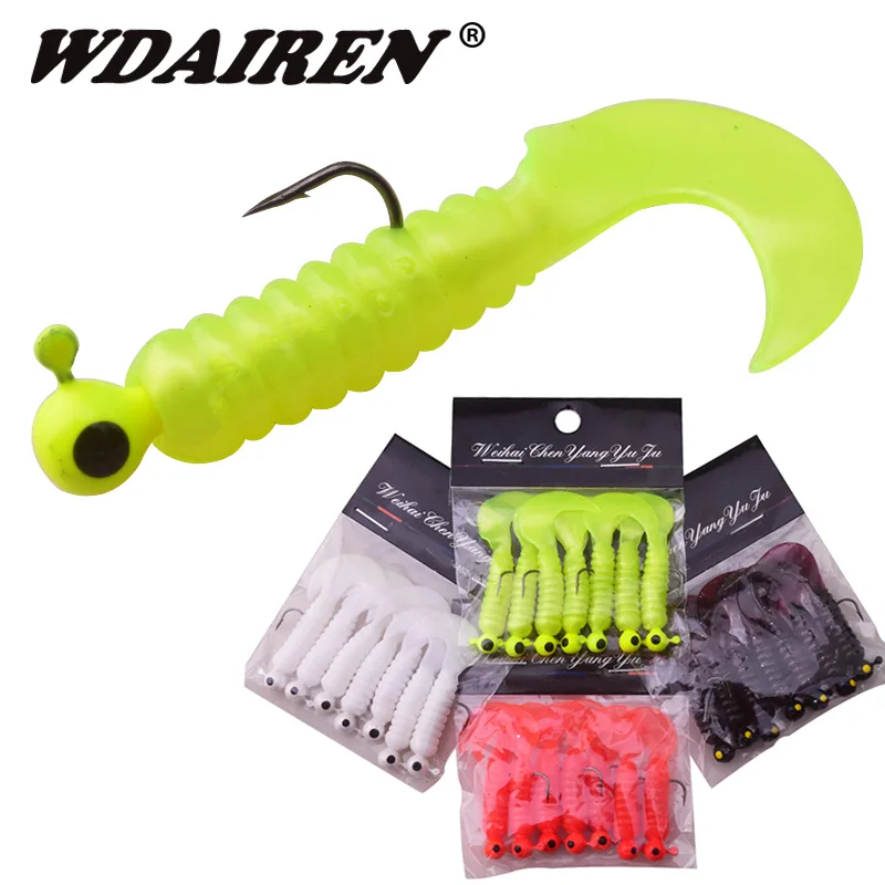 

7PCS Pesca Worms Soft Lure 5cm 3.2g Fishing Lead Jig Head Hook Wobblers Grub Silicone Artificial Baits Ocean Carp Bass Tackle