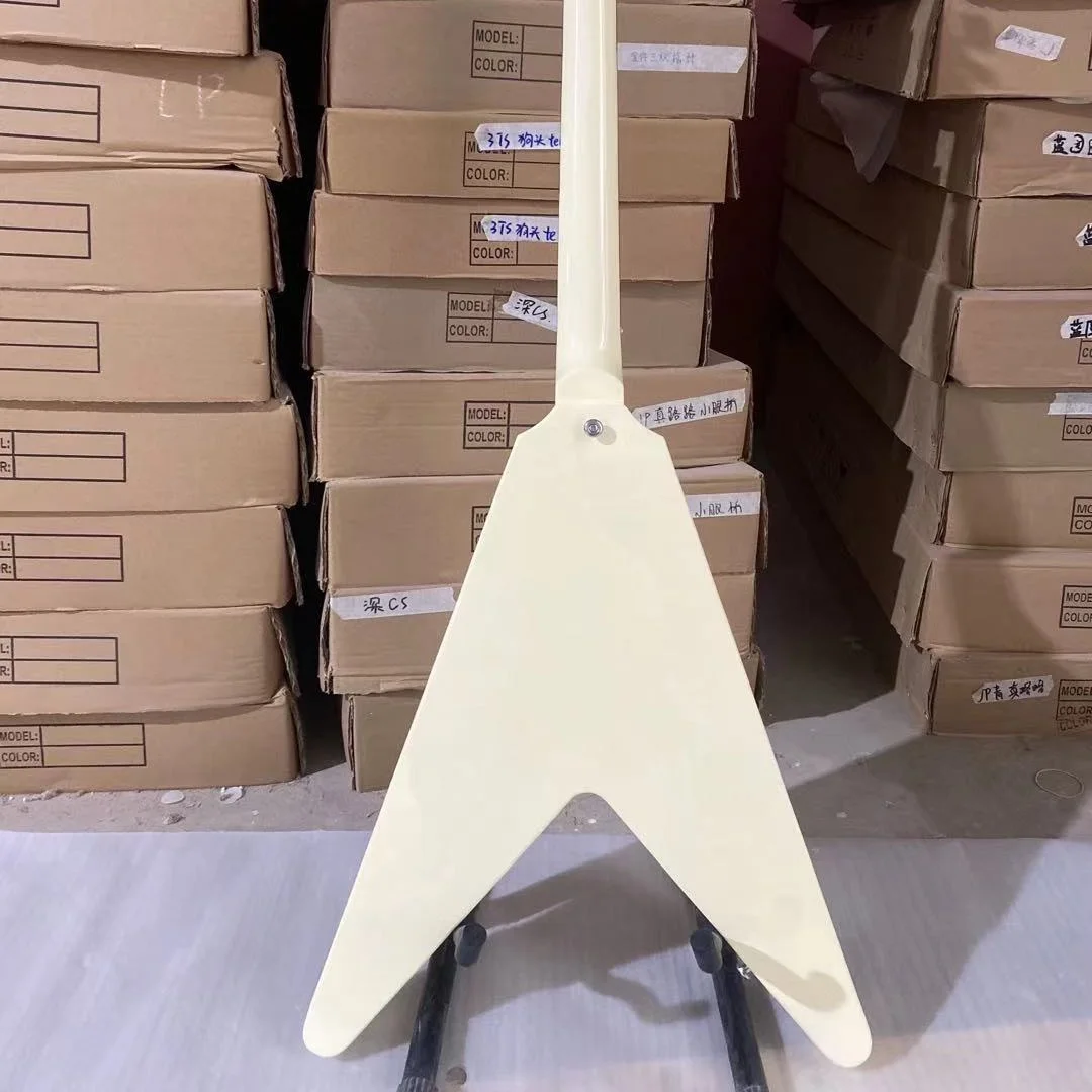 Fly-V Electric Guitar Cream Yellow Color Mahogany Body Rosewood Fingerboard High Quality Guitarar Free Shipping