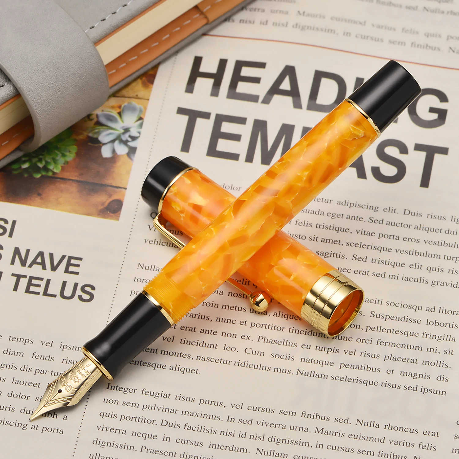 Перьевая ручка Jinhao 100 14 к Золотая каучуковая перьевая с оранжевым тонким