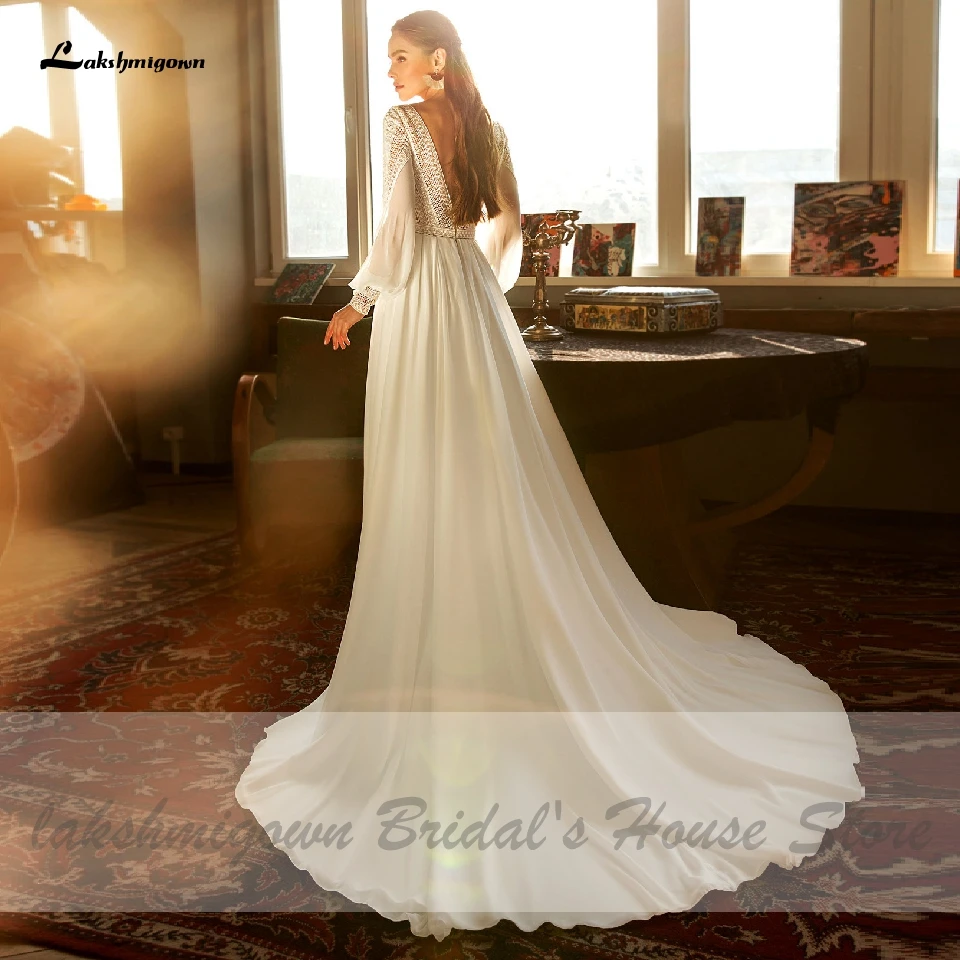 Lakshmigown Puffy Long Sleeve Dress Women Boho Wedding Dresses 2024 Vestido Sexy Bridal Wedding Gown Backless Lace Customized 2