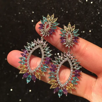 

Bilincolor high-end colorful zircon flower earrings earrings for women weeding party and gift