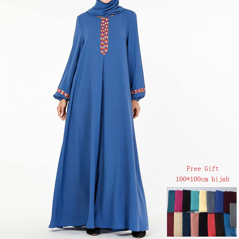 Dubai Abaya Turkish Hijab Muslim Dress Abayas For Women Dresses Tesettur Elbise Marokkaans Kaftan Islamic Clothing Robe Femme - Цвет: Blue dress