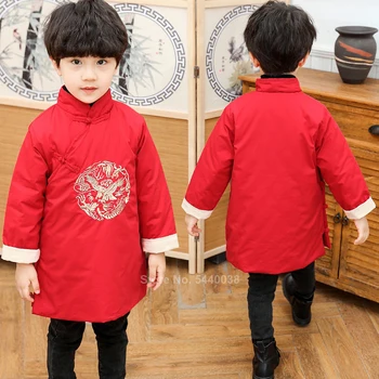 

Kids Asian Oriental Traditional Clothing Tang Suit Cheongsam Dress New Year Celebration Boy Girl Eagle Embroidery Thick Hanfu