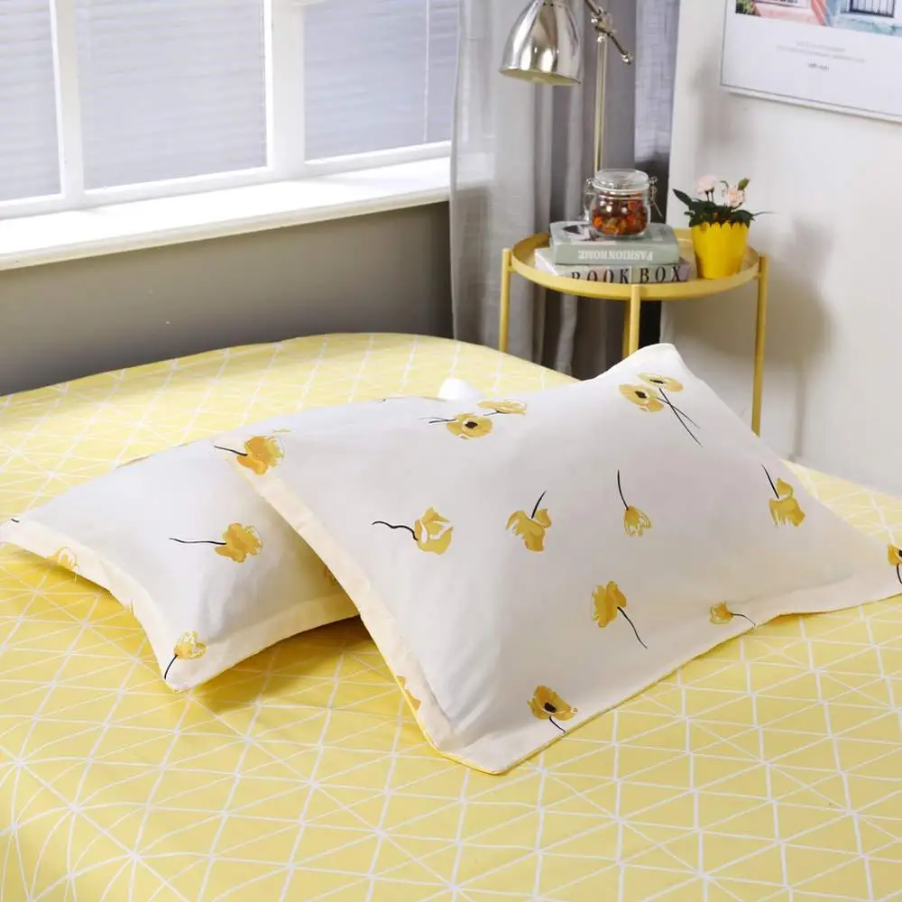 Yellow Flowers Bedding Luxury Floral Duvet Cover Set Lucky Clovers and Yellow Plaid Reversible Design Flower Comforter Cover