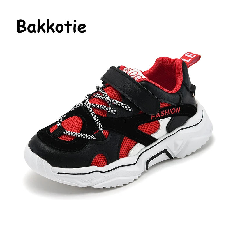 Bakkotie/Новинка года; модные повседневные Сникерсы для маленьких мальчиков; спортивная обувь для детей; сетчатая дышащая черная обувь для бега