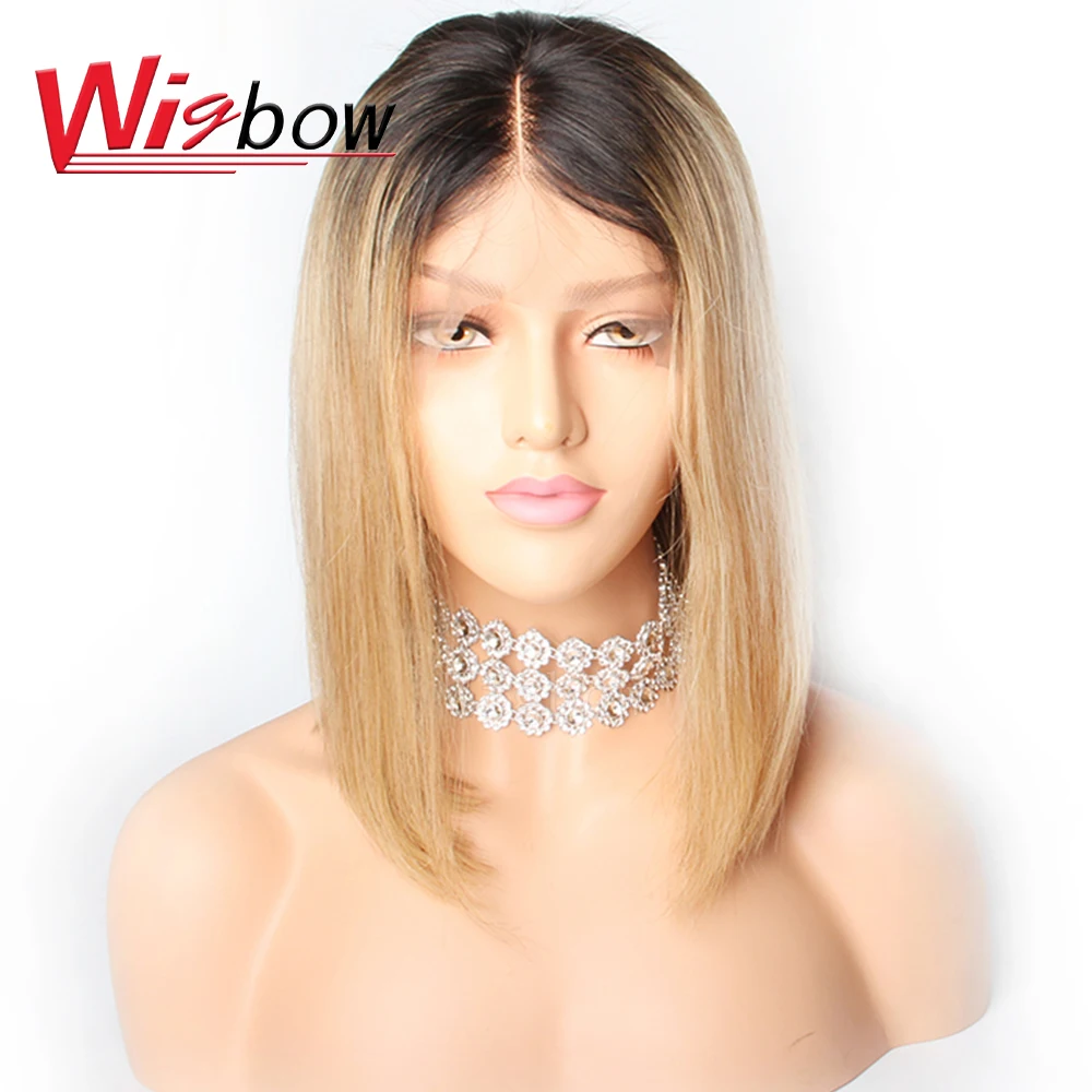 Волосы Wigbow OneCut 13x6 кружевные передние человеческие волосы короткий парик Боб цвет
