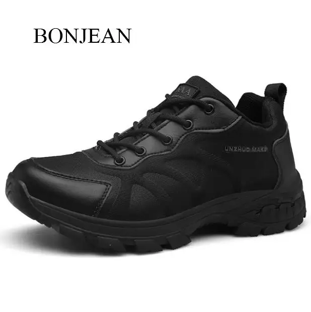 Bonjean/мужские ботинки; нескользящая кожаная обувь; мужские популярные удобные демисезонные мужские ботинки; короткие плюшевые зимние ботинки; Студенческая обувь - Цвет: Черный