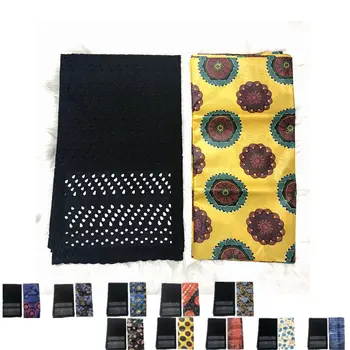 

New African Bazin Riche Fabric Lace Bazin Riche Matching Handcut Black Polish voile lace 7.5yards/set