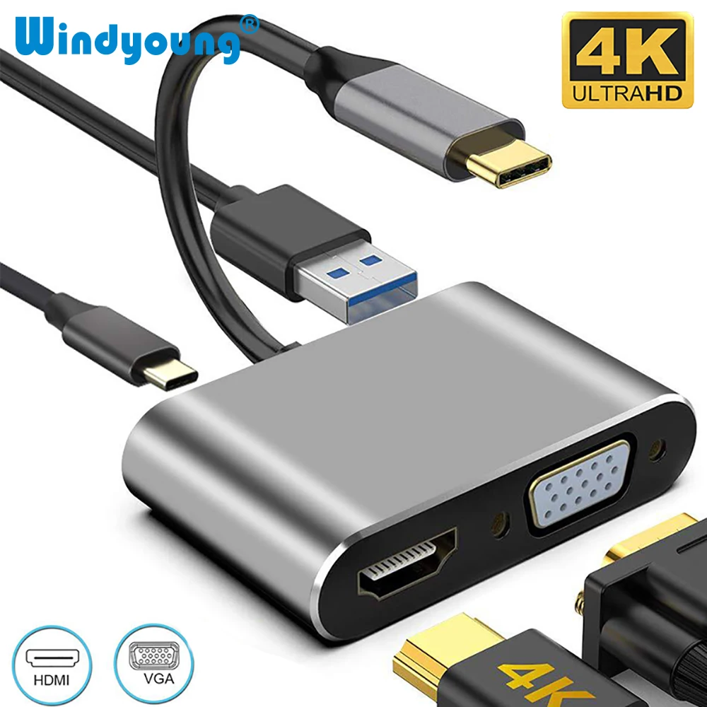 USB C HDMI 타입 C HDMI 4K 어댑터, VGA USB 3.0 오디오 비디오 컨버터, PD 87W 고속 충전기, 맥북 프로, 삼성 S9, S10, 화웨이용 